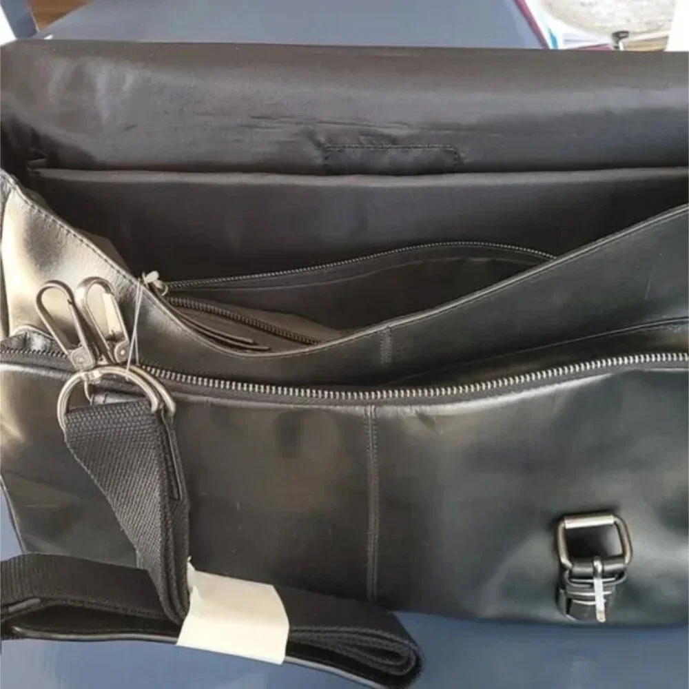 NWT Wilson Leather Real Leather Top Rod Briefcase Laptop Leather Bag Black